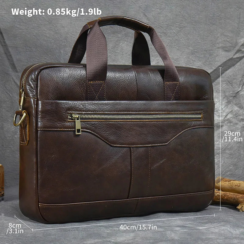 Luufan Genuine Leather Men's Business Handbag 15" Laptop Briefcase Bag Male A4 Document Shoulder Message Computer Bag Work Tote