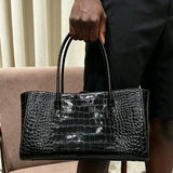 Crocodile Grain Embossed Top Handle Handbag,Luxury Tote Bag,Commute Work Chic Everyday Women Underarm Shoulder Bag,Black,Green