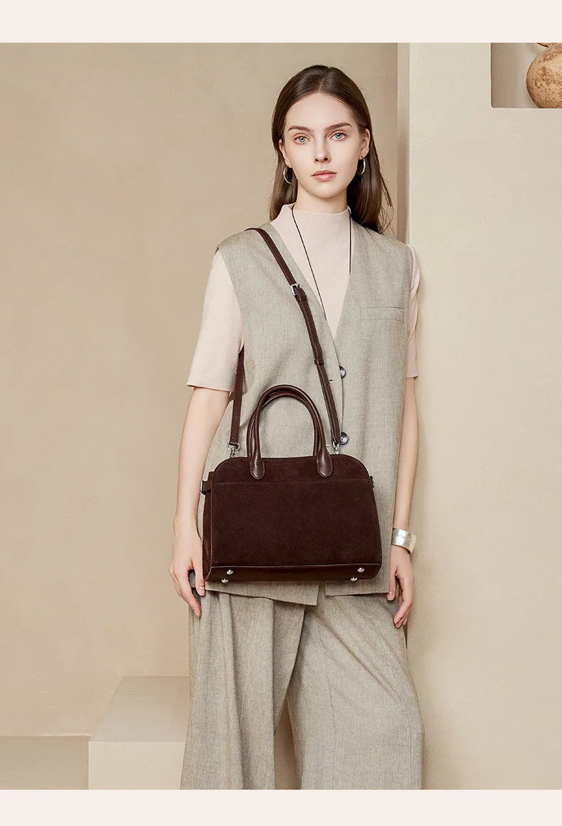 2026 Fall Winter Suede Leather Spacious Crossbody Tote Bag Simple Commuting Handheld Single Shoulder Bag Premium Women's Handbag