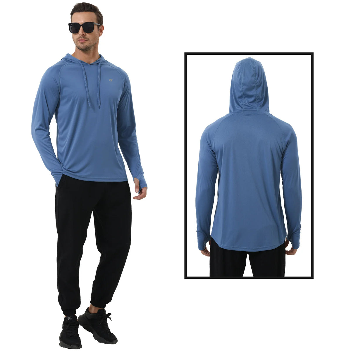 Summer Men's Long Sleeve UPF 50+ Hoodie T-Shirts, Rash Guard Quick Dry T-shirt Outdoor Sport Running Pullover