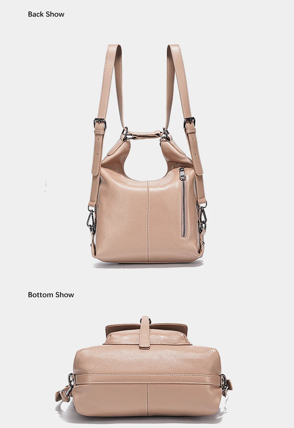 Zency Stylish Women Shoulder Bag 100% Genuine Leather Large Capacity Handbag Multifunction Satchel Bag Backpack Brown 2 in 1 Bag