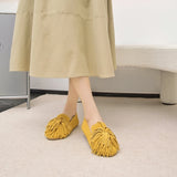 AIYUQI Women's Flat Shoes Genuine Leather 2026 New Tassel Women's Loafers Large Size Ballet Mary Jane Shoes For Women