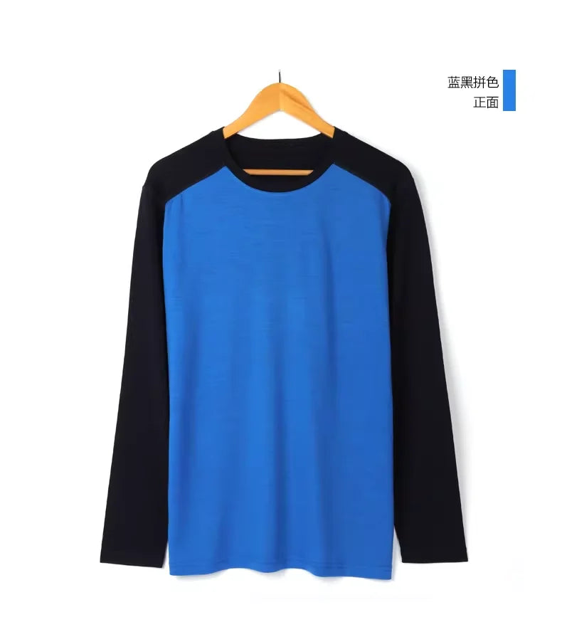 Men's 100% Merino Wool Thermal Long Sleeve T-Shirt Base Layer Breathable Wicking Anti-Odor Underwear for Outdoor Activities