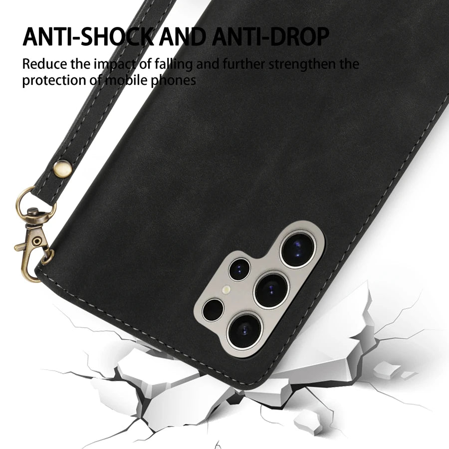 Samsung Galaxy Wallet Case with Strap & Stand