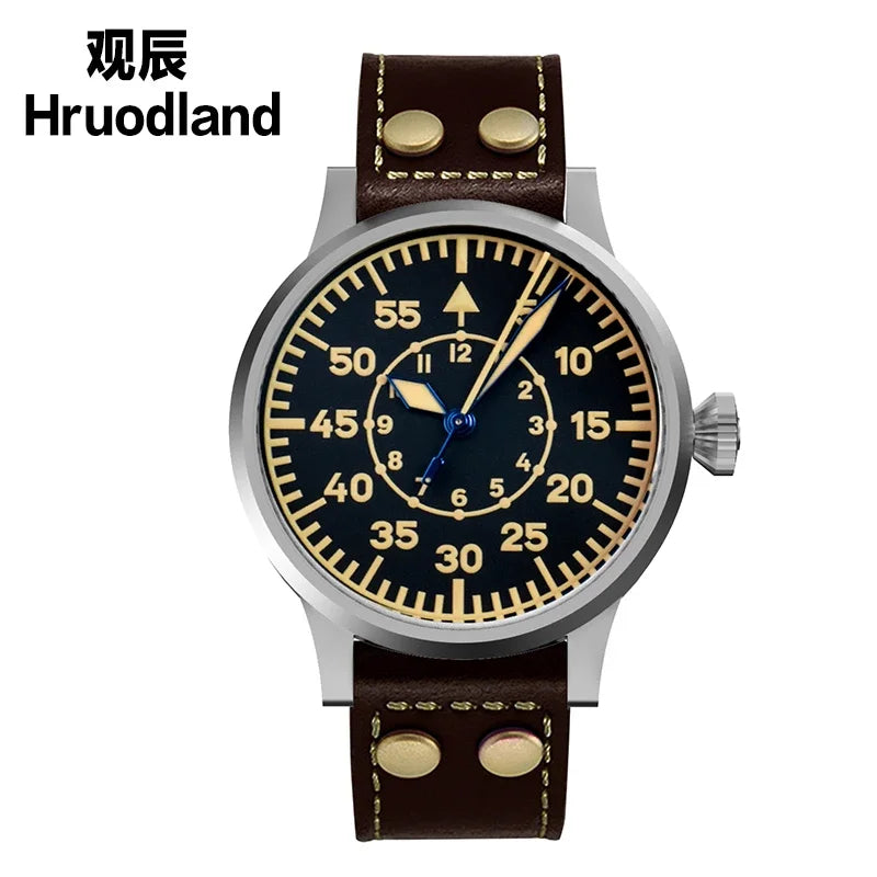 Hruodland 2025 New Pilot Men's Automatic Mechanical Watch Pt5000 Sapphire Luminous C3 Stainless Steel Waterproof 10Bar Reloj Hom
