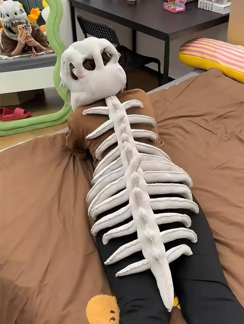 115cm Cosplay Wearable Dinosaur Skeleton Headgear Funny Party Decor Doll Soft Stuffed Animal Soft Plush Halloween Game Prop Gift