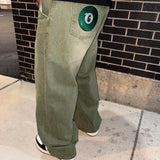 Y2K Street Matcha Denim Jeans Pocket Green 6 Ball Embroidery Denim Pants London High Street Trend Streetwear Unisex Baggy Jeans