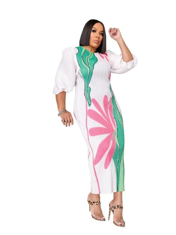 Wmstar Floral Maxi Dress – Pleated Summer Elegance