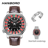 HANBORO Men's Fully Automatic Mechanical Watch Casino Wheel Rotating Dial Luxury Rose Gold Unique Personalized Watch