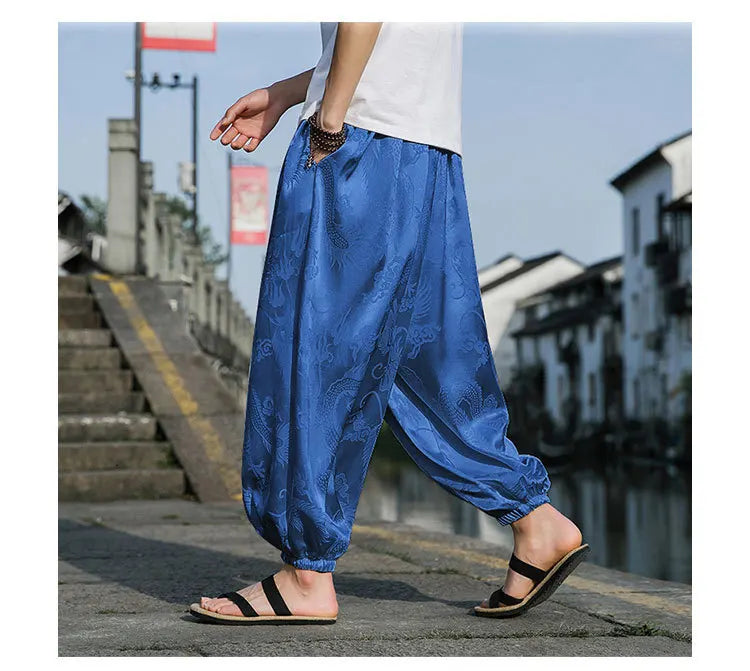 Men’s Ice Silk Dragon Jacquard Bloomers