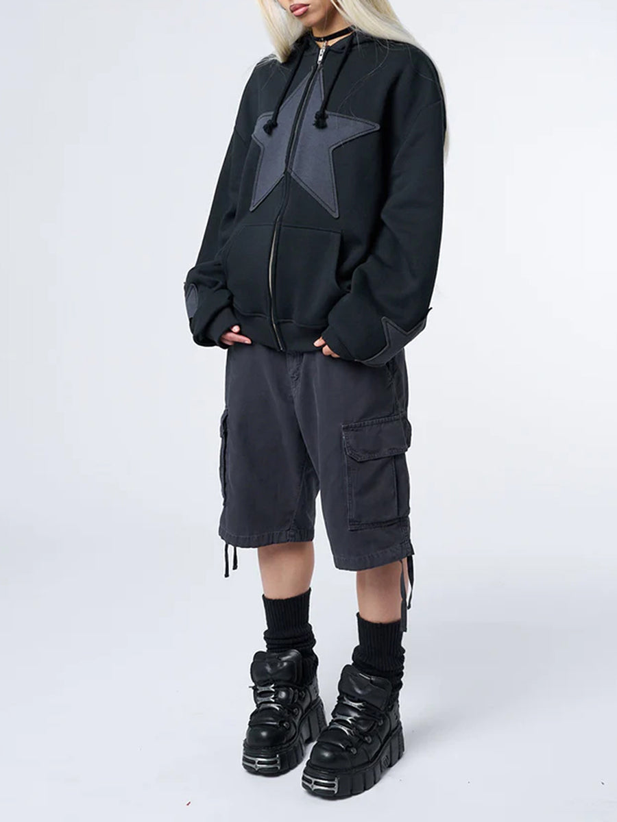 Women's Y2K Star Print Zip-Up Hoodie