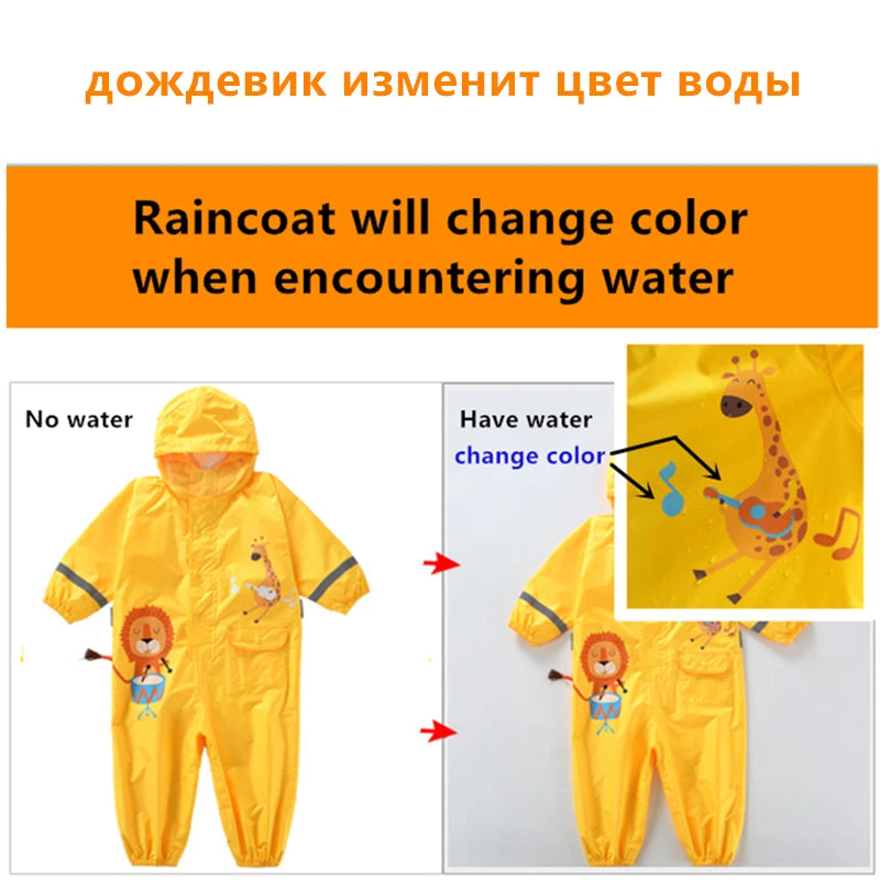 Kids Waterproof Dinosaur Raincoat – Hooded Jumpsuit