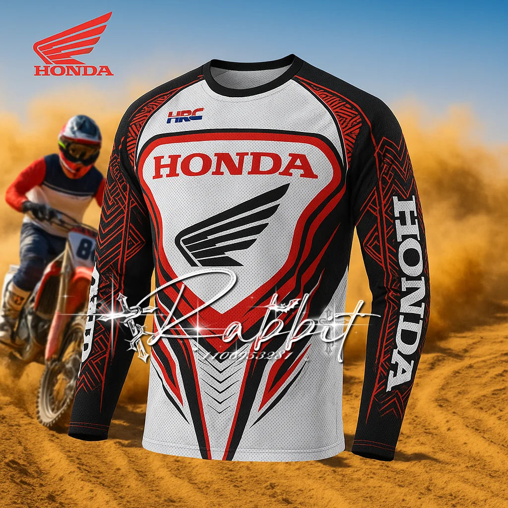 Men’s Honda Track Rider Long Sleeve Racing Jersey - Quick Dry Moto T-Shirt
