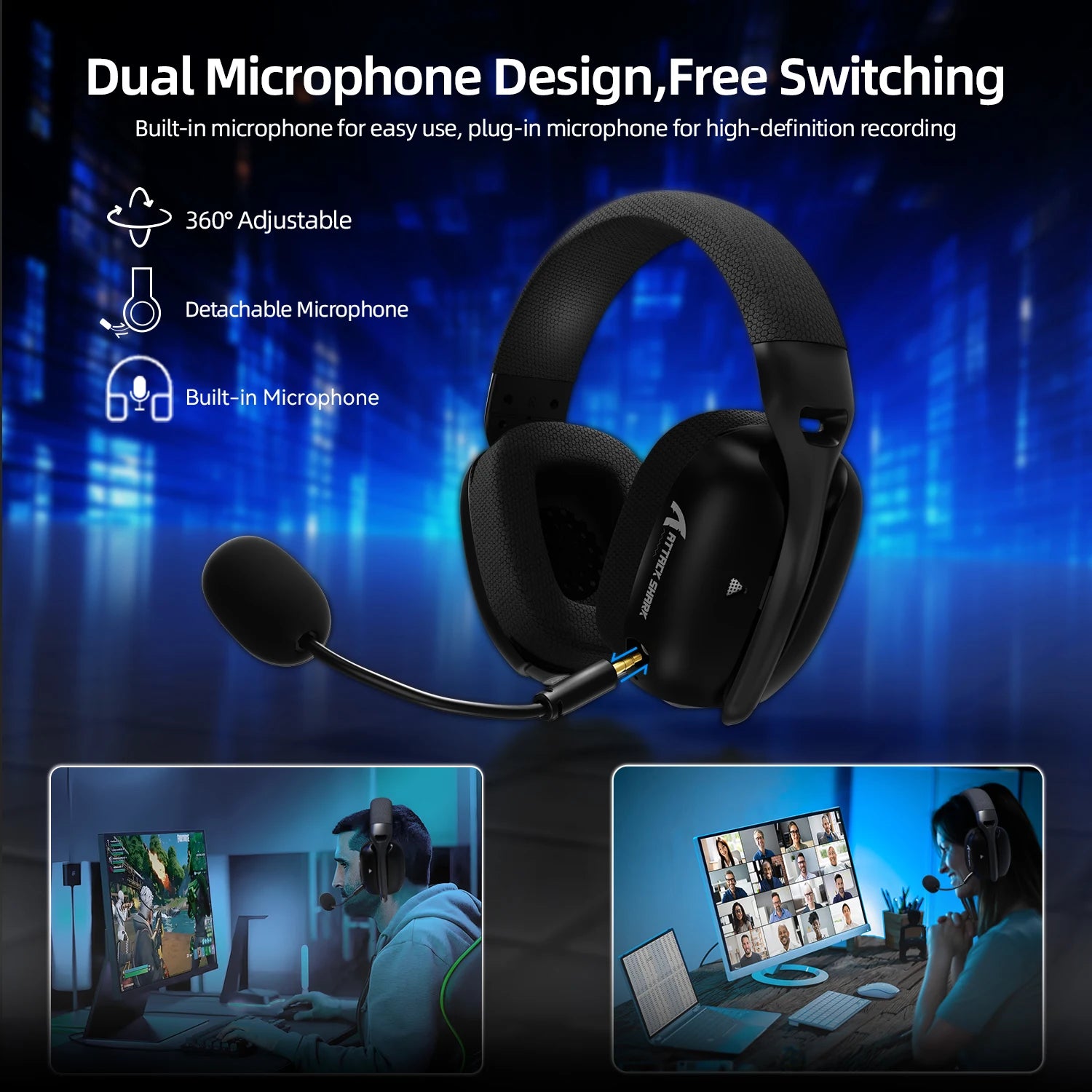 ATTACK SHARK L80PRO Wireless Gaming Headset 2.4G Bluetooth Wired 203g Ultra-Light Dual Mic 40mm Driver Low Latency Headphone