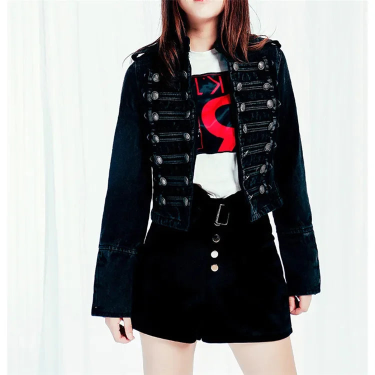 Split-Button Cropped Denim Jacket – Streetwear Jean Outerwear