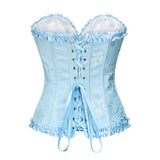 USA-Made Jacquard Ruffled Overbust Corset – Gothic Victorian Push-Up Bustier