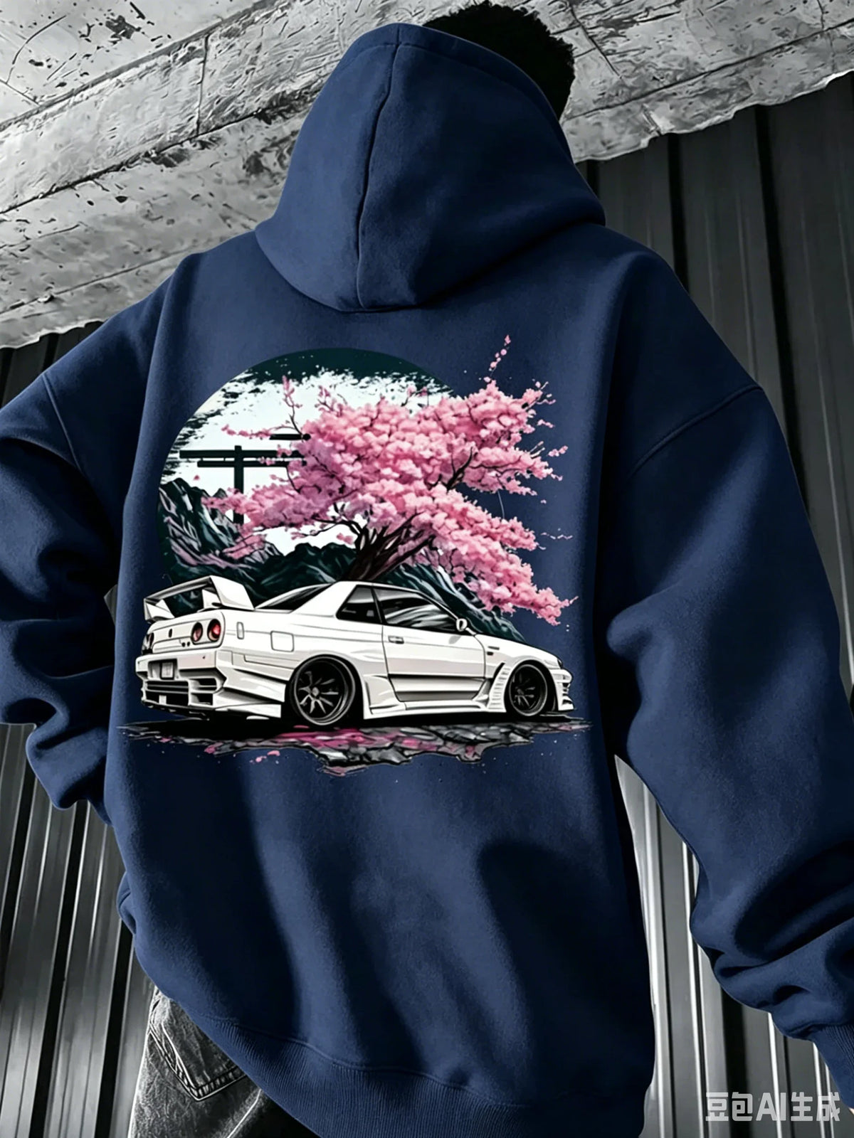 Men's JDM Car & Cherry Blossom Fleece Hoodie