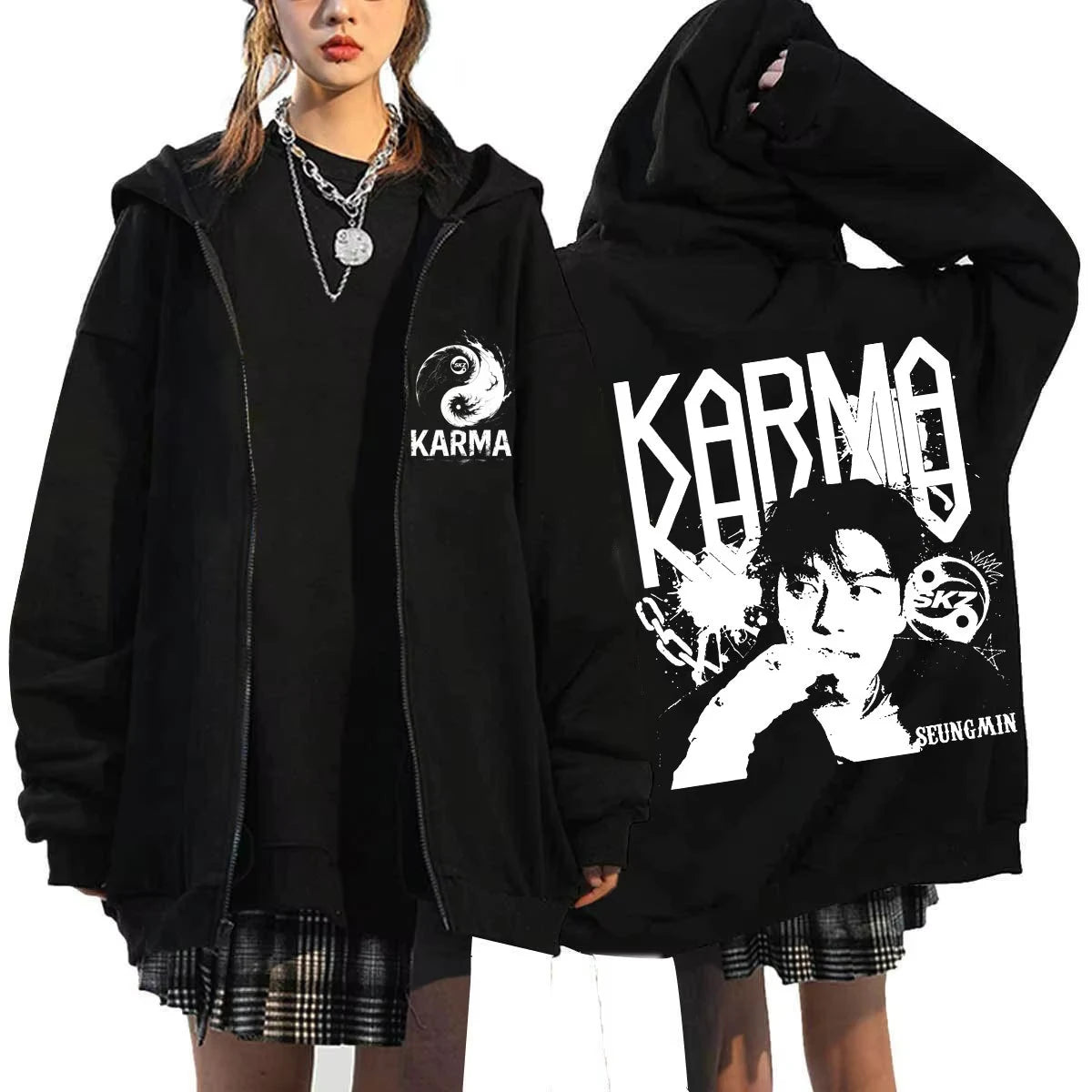 KPOP The 4th Album KARMA FELIX HAN BANGCHAN CHANGBIN HYUNJIN SEUNGMIN LEE KNOW Zip Up Women/Men Hoodie Sweatshirt Couple Clothes