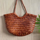 100% Natural Cowhide Weave Handbags Fashion Small Manual Hand Made Ladies Woven Handbag Exquisite Tote Dating Shopping Bags