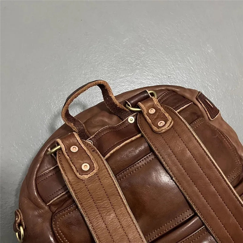 Vintage luxury genuine leather large capacity men's backpacks outdoor daily travel handmade soft real cowhide laptop schoolbags