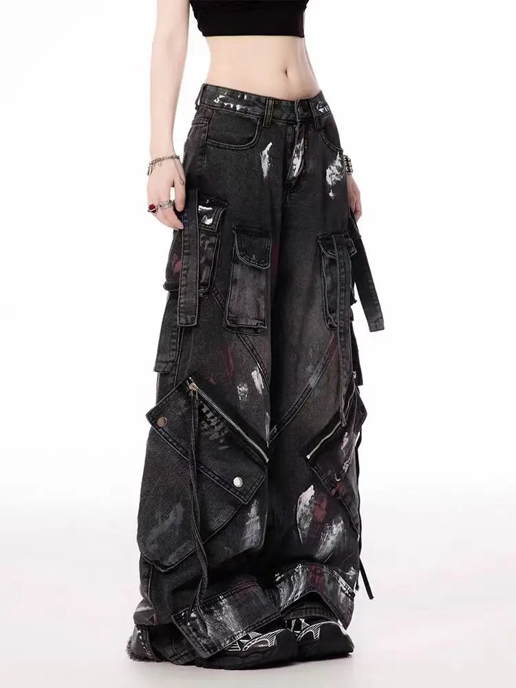Y2K Harajuku Gothic Wide Leg Jeans – Multi-Pocket