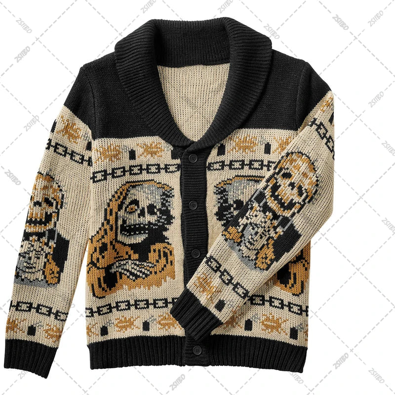 Y2K Gothic Ghost Portrait Knit Sweater – Oversized Harajuku Fall/Winter Cardigan