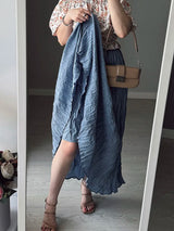 Women's Pleated Maxi Skirt – Elegant A-Line Beach Style