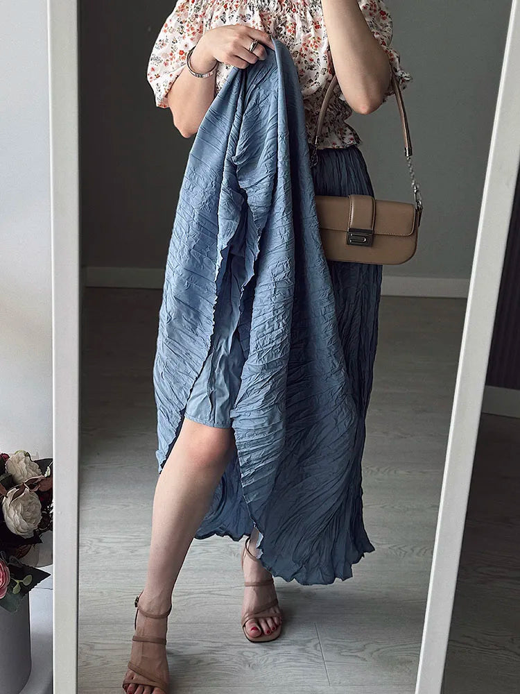 Women's Pleated Maxi Skirt – Elegant A-Line Beach Style