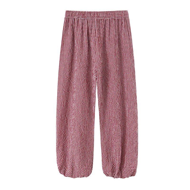Women's Plaid Drawstring Lantern Pants