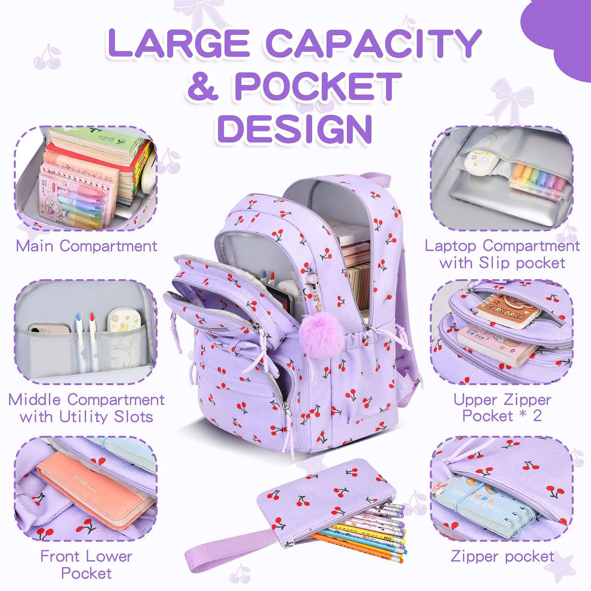 Corduroy Girls School Bags Korean Style Daily Backpack For Women lightweight bow Travel Backpacks Teenagers Casual Bags