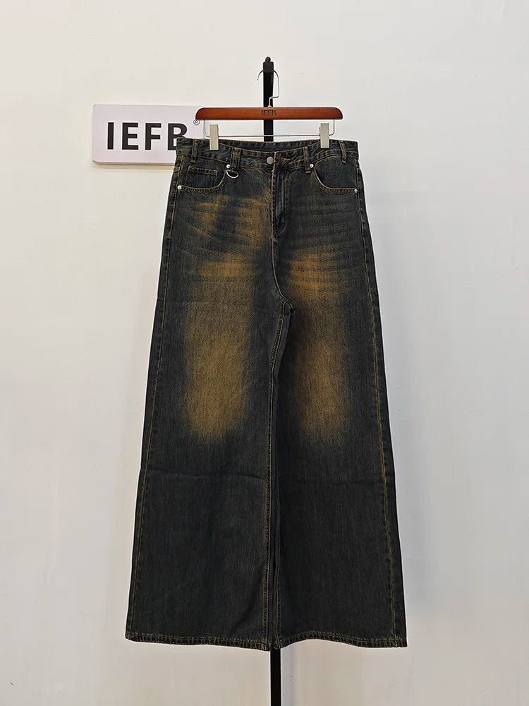 Retro Washed Wide-Leg Denim Trousers