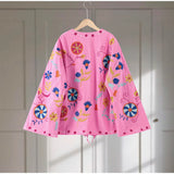 Chic Embroidered Women's Jacket – V-Neck Lace-Up Coat