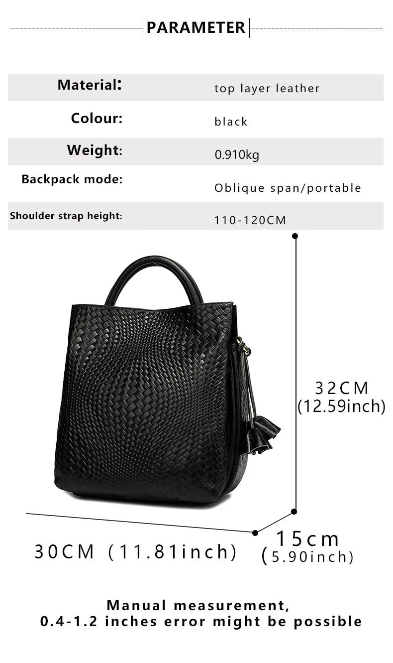 Fashionable and luxurious woven pattern casual versatile black woven pattern daily commuting cowhide women's handbag