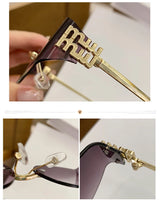 Oversized Rimless Oval Sunglasses – UV400 Metal Frame