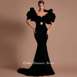Velour Mermaid Evening Gown | Off-Shoulder Crystal