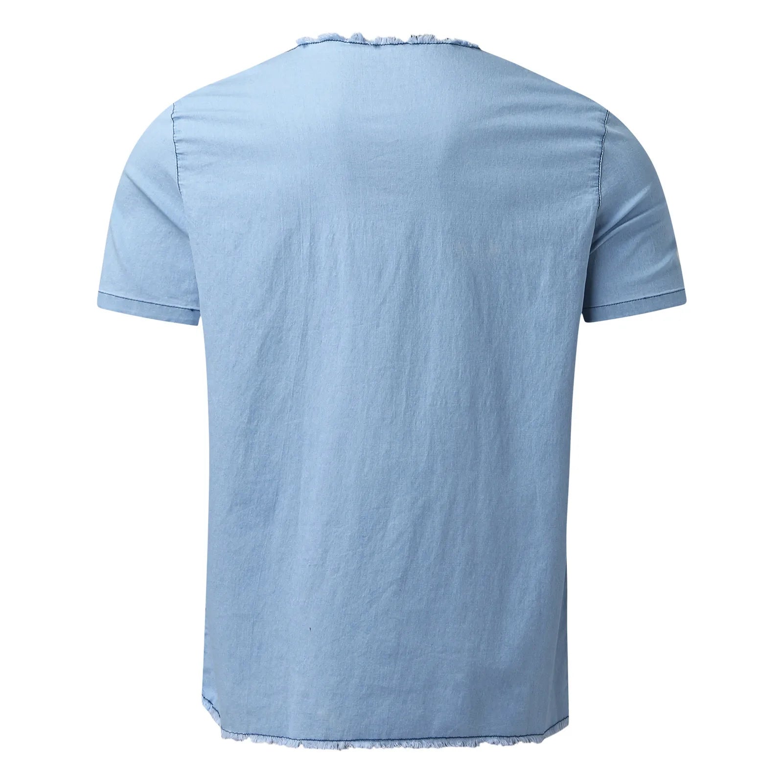 Jeans Shirt Jackets For Man Short Shirt Tops Male V Tassel Denim Solid Neck Sleeve Blouse Men рубашка мужская с длинным рукавом