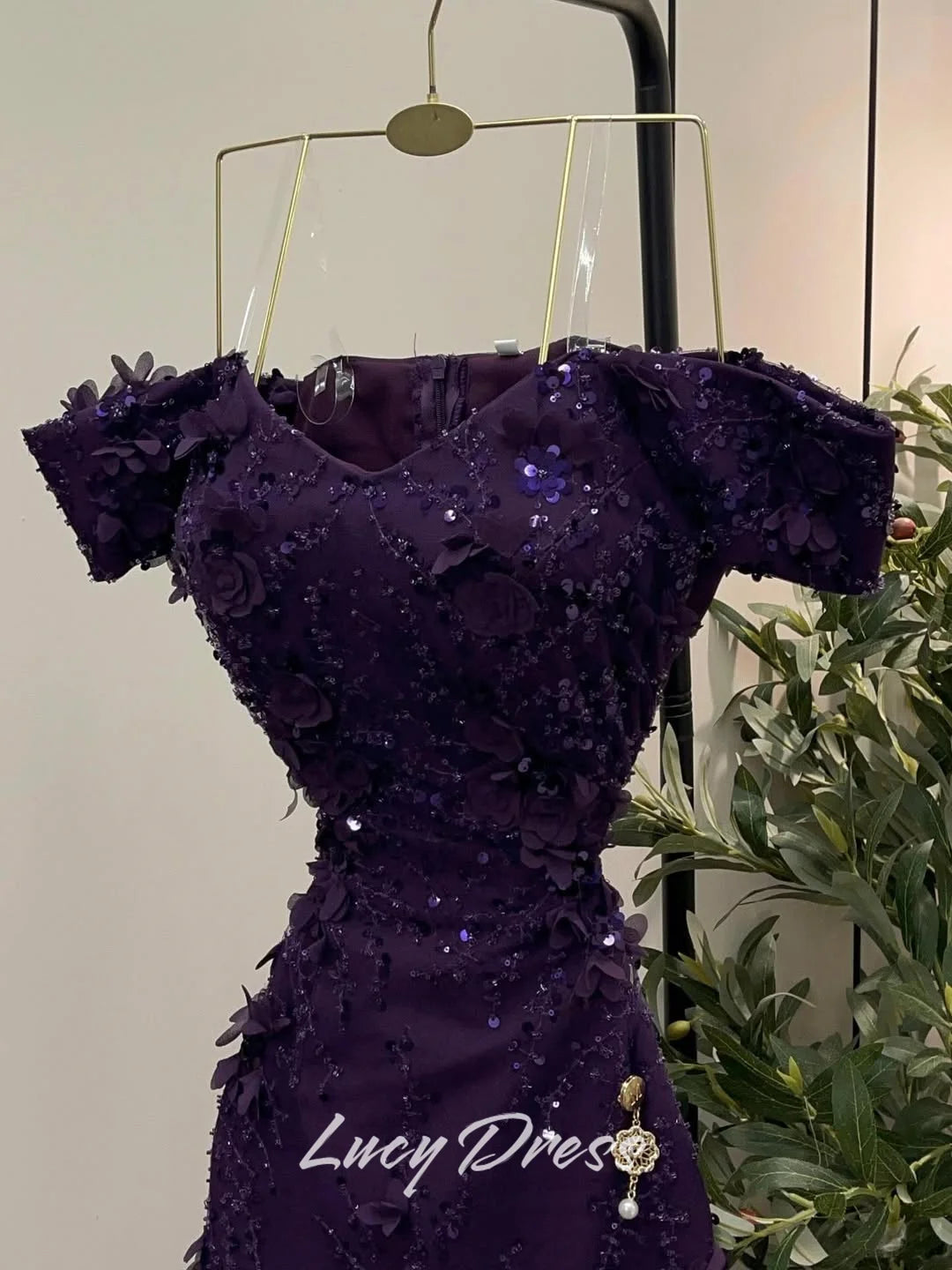 Lucy Sequin Off The Shoulder Purple Mermaid Evening Dress 2026 Prom Dress Formal Evening Customized Elegant Ladies Gowns