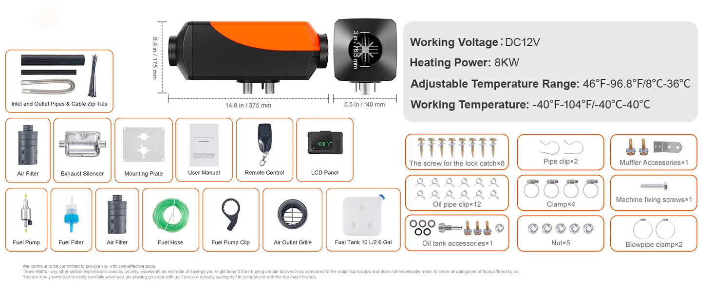SucceBuy Bluetooth App Control Diesel Air Heater Diesel Heater LCD Diesel Parking Heater for RV Trailer Camper Boat And Indoors