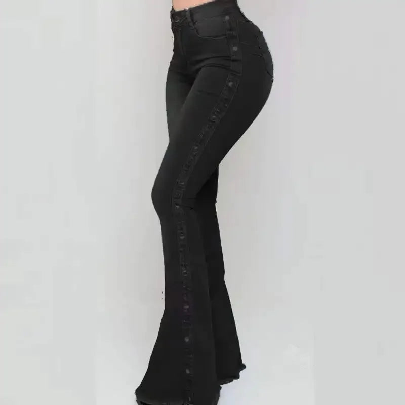 Women's High-Waist Stretch Denim Flare Pants