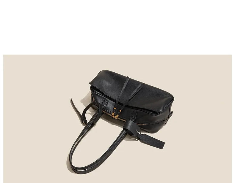 High Version Genuine Leather Pillow Bag for Women 2026 New All-Match Large Capacity First Layer Cowhide Bowling Bag for Women