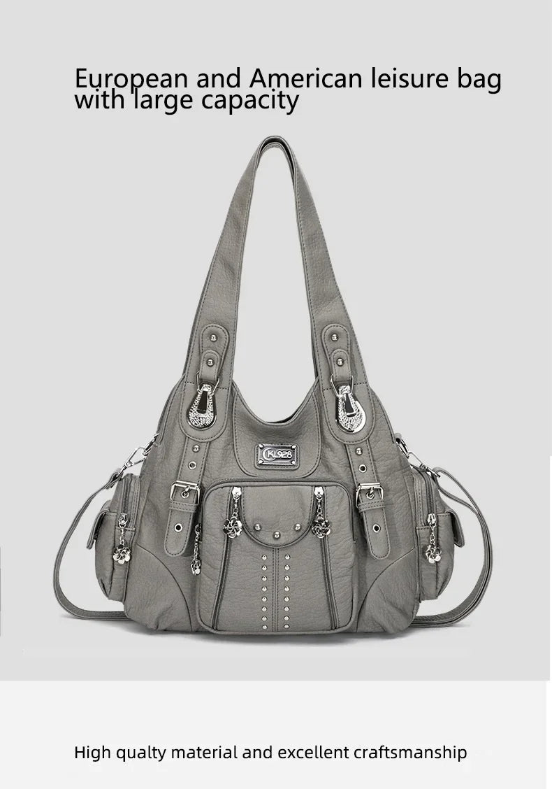 Vintage Women Bag Large Handbags Satchel Top-handle PU Shoulder Bag Vintage Dumpling Pack Multi-pockets Shoulder Bags Purse