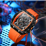 Men’s Sport Quartz Watch – Yellow Silicone Strap, Luminous Auto Date Square Dial