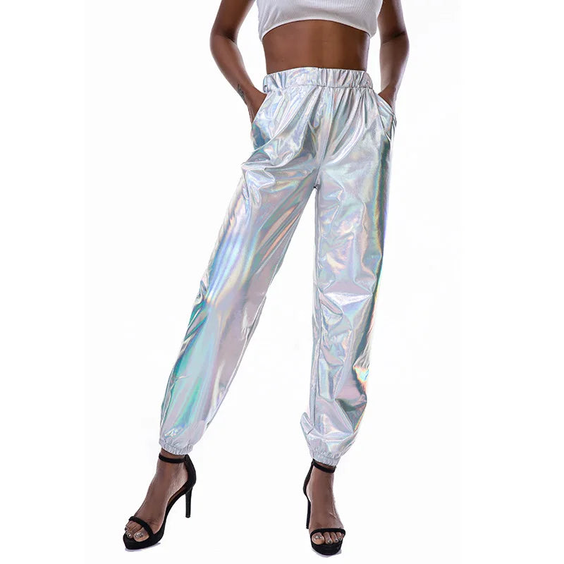 Women's Sparkly High-Waist Straight-Leg Pants