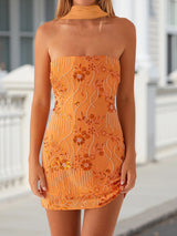 Floral Embroidered Sequin Mini Dress
