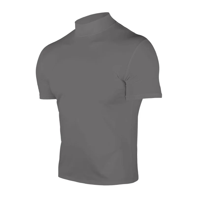 Men's compress T-shirts summer solid color short-sleeved men tops fashion yoga clothes men's tight turtleneck T-shirt