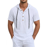Men's Linen Cotton Hooded Shirt — Lightweight Short Sleeve Button Top