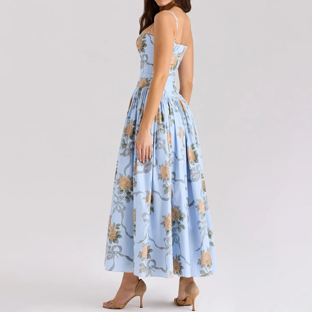 Floral Print Spaghetti Strap Midi Sundress - Elegant Boho Chic Summer Beach Dress
