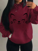 Women's Playful Cat Graphic Fleece Hoodie