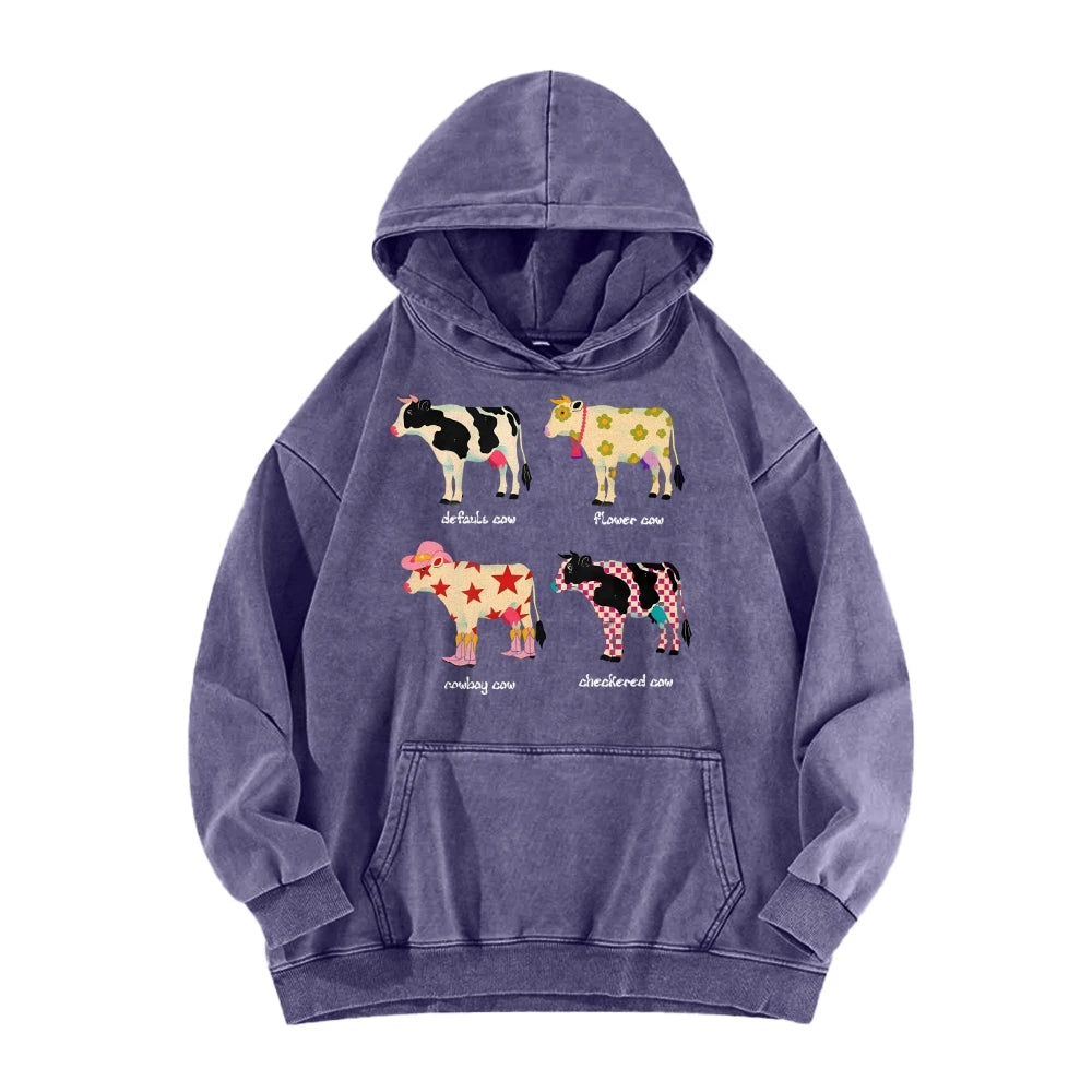 Cute Cartoon Cow Print T-Shirt Pure Cotton Washed Shoulder Round Neck Neutral Style Fashion Trend New High Quality Short Sleeves