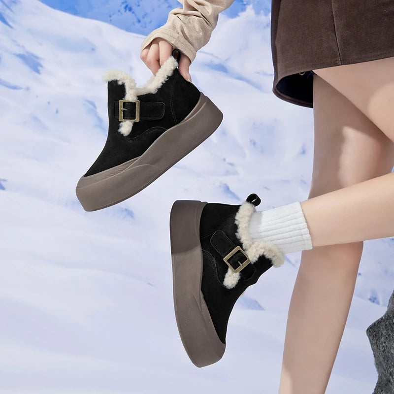 Snow Boots Women Winter Genuine Leather 2025 New Fleece Warm Thick Women's Booties Large Size  Women's Boots